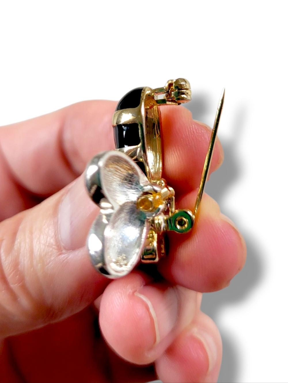 Cute VTG Shiny Gold/Black Movable Bumblebee Brooch Pin - Picture 5 of 9